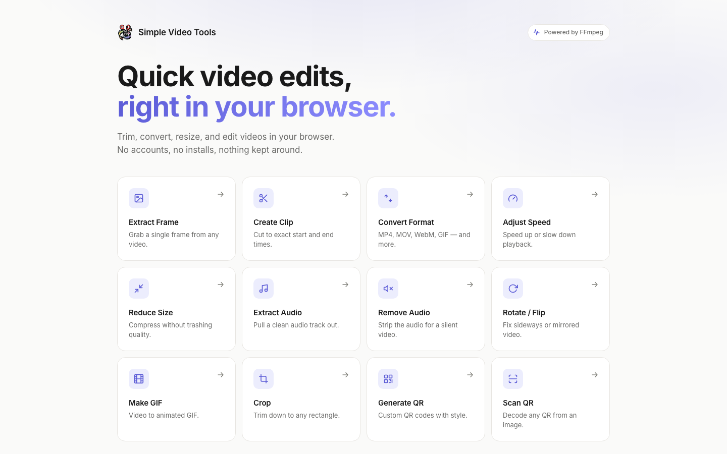 Simple Video Tools website